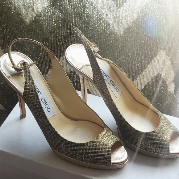 JIMMY CHOO Authentic  Sparkling Peep Toe Platform Heels wBox| Size 36.5 | Worn1x - Picture 5 of 12